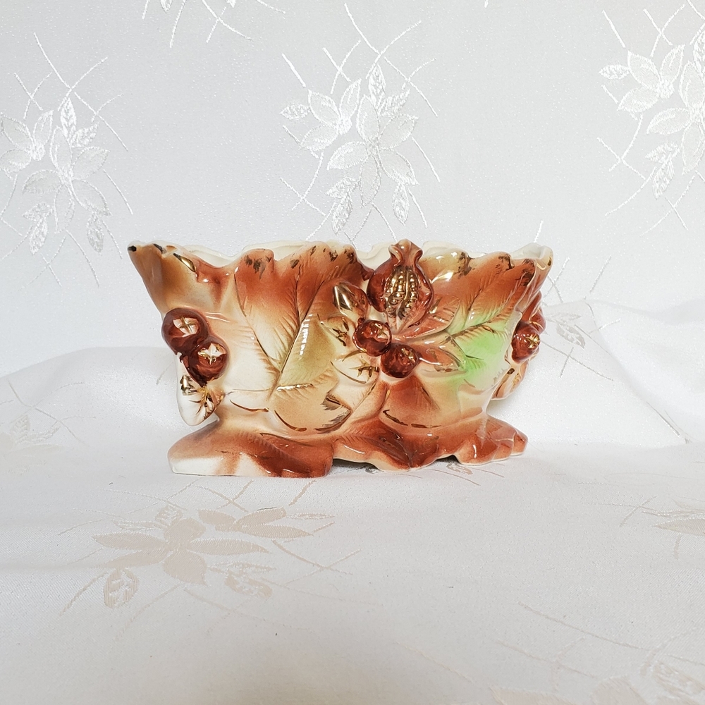Vintage Autumn Leaves Cookie Candie Bowl Glazed Ceramic Rare Japan Home Decor - Picture 12 of 12